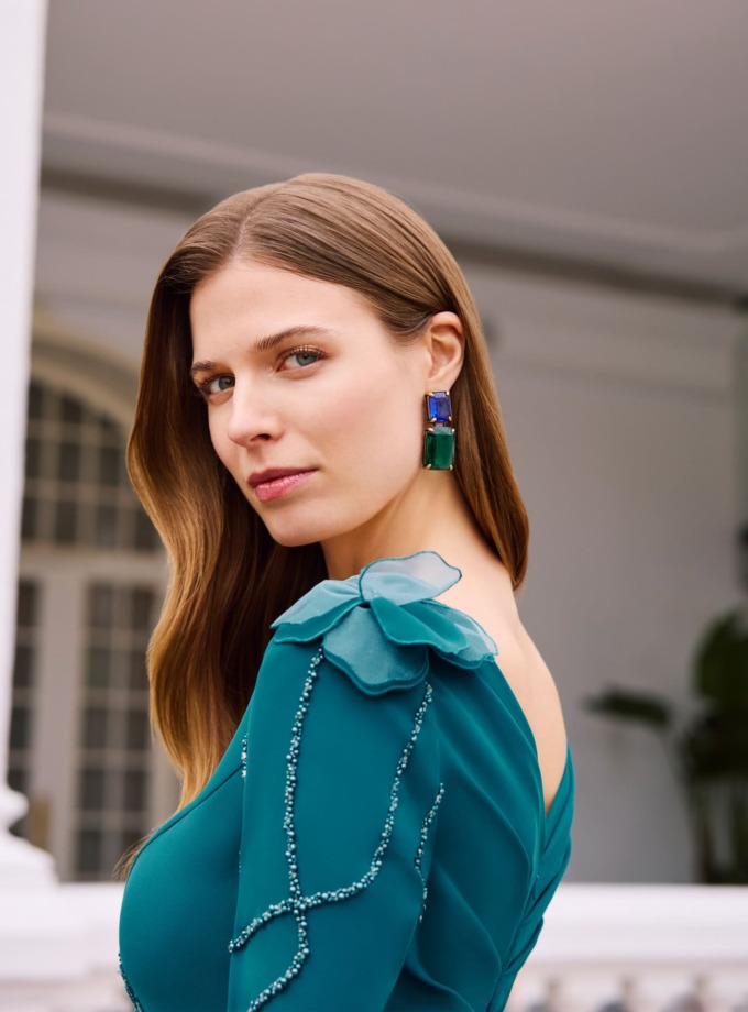 Vestido midi de crepé con drapeado